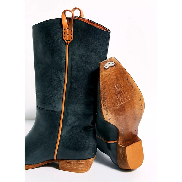 Free People Montage Distressed Leather Tall Cowboy Western Boots - Picture 13 of 15